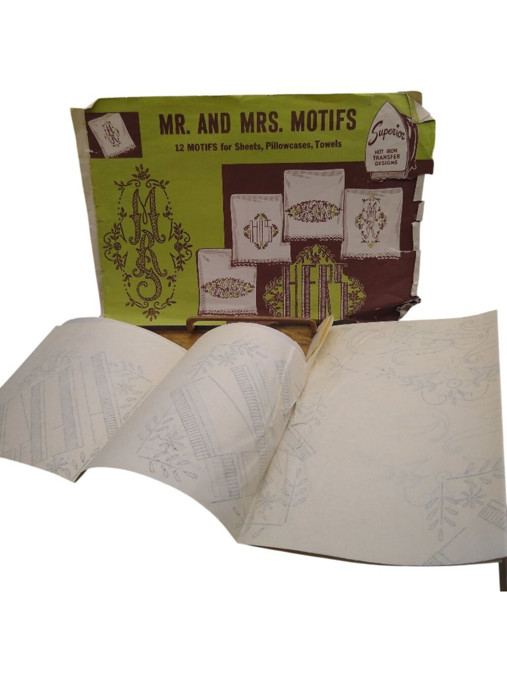 Vintage SUPERIOR Hot Iron Transfers, Mr and Mrs His and Hers Monogram Motifs 40s